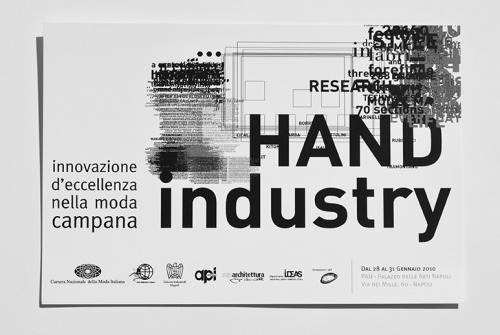 Graphic design, Artwork, Visual Identity, Exhibition design for Hand Industry. Innovazione d’eccellenza nella moda Campania (HandIndustry. Innovation in the luxury fashion in Campania) at Palazzo delle Arti di Napoli (PAN), Italy.
For this work I...